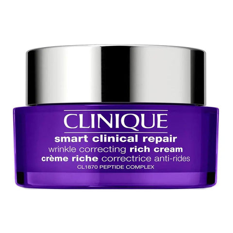 Jag Couture London New York Clinique Smart Clinical Repair Rich Cream 50ml jar with white and silver packaging, showcasing skincare product.