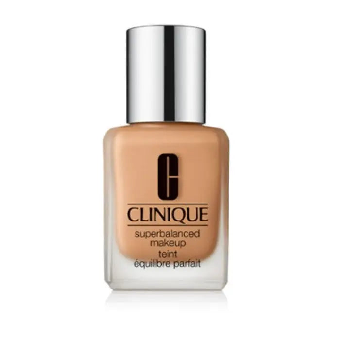 Clinique Superbalanced Makeup in 12 Honeyed Beige, 30ml bottle, with a sleek compact and natural beige shade visible.