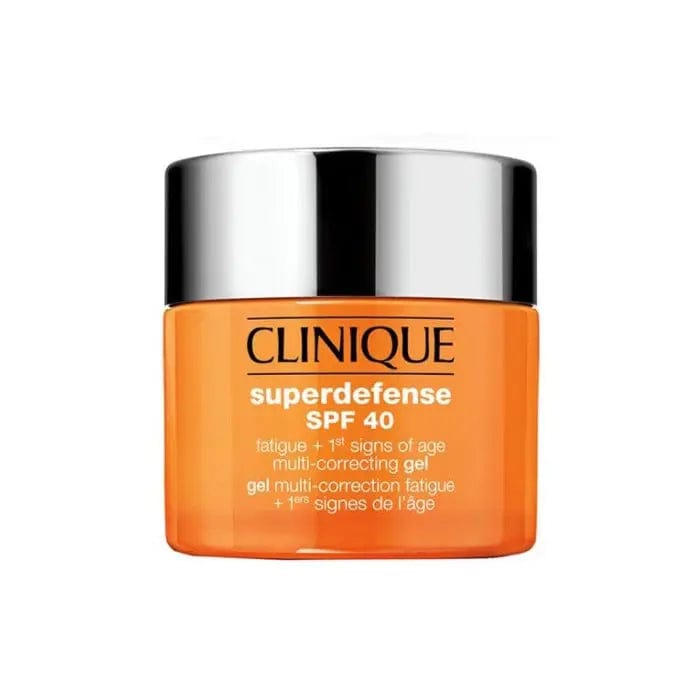 Clinique Superdefense SPF40 multi-correcting gel in 30ml, designed to combat fatigue and early signs of aging.