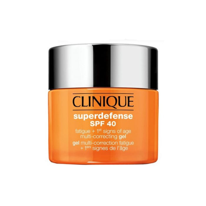 Jag Couture London Clinique Superdefense SPF40 multi-correcting gel, 30ml, showing the skincare tube with product details.