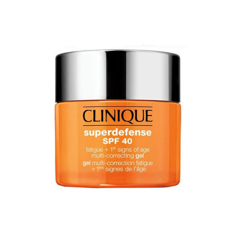 Jag Couture London Clinique Superdefense SPF40 multi-correcting gel, 30ml, showing the skincare tube with product details.