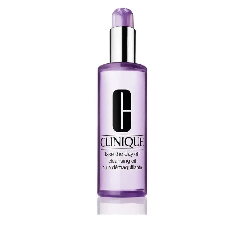 Clinique Take The Day Off Cleansing Oil by Jag Couture London - New York, 200ml bottle with pump for gentle makeup removal.