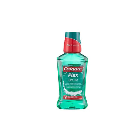 Jag Couture London New York Colgate Plax Mouthwash 250ml bottle on a clean surface. Bright packaging with blue and white design.