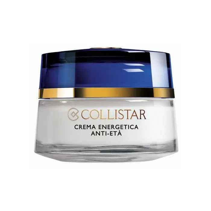 Collistar Energetic Anti-Age Cream 50ml in a sleek jar, displayed with fresh natural ingredients, on a clean background.