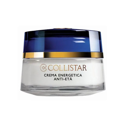 Collistar Energetic Anti-Age Cream 50ml in a sleek jar, displayed with fresh natural ingredients, on a clean background.