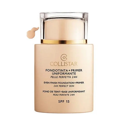 Collistar Even Finish Foundation Plus Primer 24h in Ivory, 35ml, showing the foundation and primer tube with product packaging.