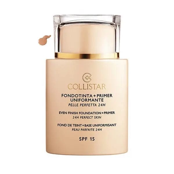 Collistar Even Finish Foundation Plus Primer in shade 04 Cookie with SPF 15, 35ml, featuring smooth, flawless skin finish.