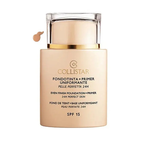 Jag Couture London New York Collistar Even Finish Foundation Plus Primer 24h SPF15 in shade 05 Amber, 35ml bottle.