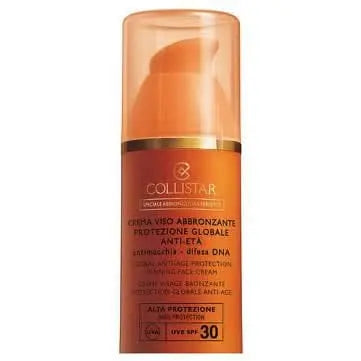 Collistar Perfect Tanning Antiage Face Cream SPF30 in 50ml jar, featuring a sleek packaging with a white and gold design.