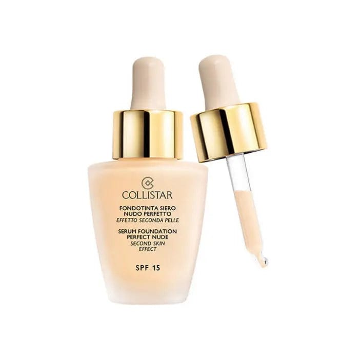 Collistar Serum Foundation Perfect Nude 01 in 30ml bottle, featuring smooth liquid foundation with a natural finish.