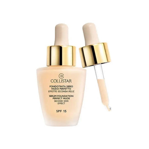 Collistar Serum Foundation Perfect Nude 01 in 30ml bottle, featuring smooth liquid foundation with a natural finish.