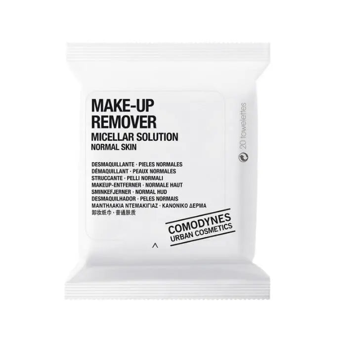 Comodynes cleansing wipes for normal and mixed skin, 20 units, by Jag Couture London New York, shown in a close-up image.