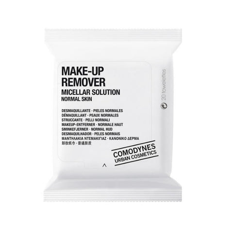Jag Couture London-New York Comodynes Cleansing Wipes for normal and mixed skin, 20 units, with packaging and wipes visible.