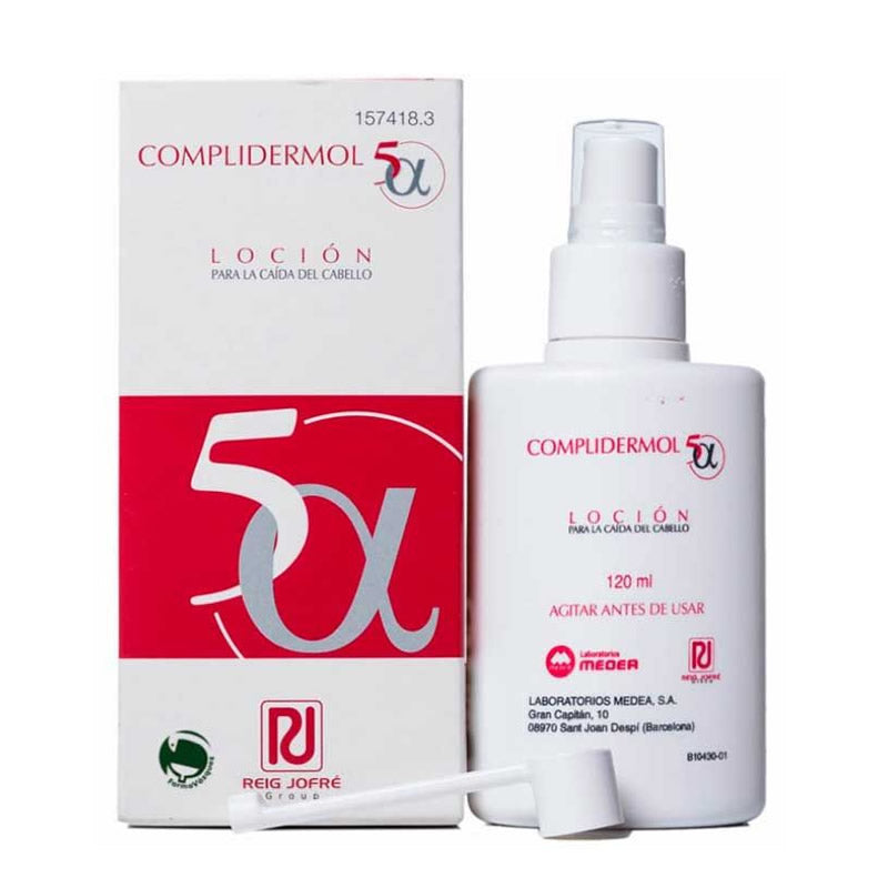 Complidermol 5 Alpha Hair Loss Lotion by Jag Couture London, 120ml bottle with applicator, designed to reduce hair loss.