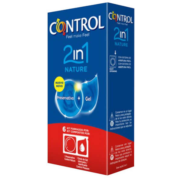 Control Duo Nature 2en1 condom and gel pack by Jag Couture London, includes six units of condom and gel combo.