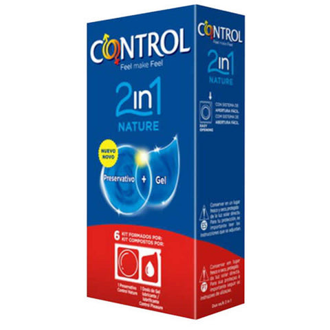 Control Duo Nature 2en1 condom and gel pack by Jag Couture London, includes six units of condom and gel combo.