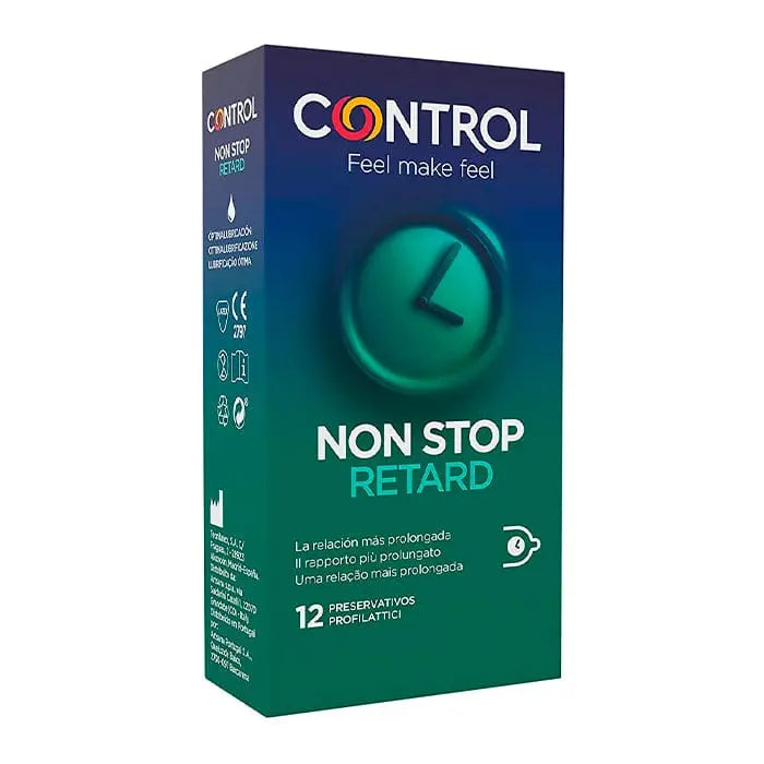 Control Non Stop Condoms by Jag Couture London - New York, 12-pack, shown in the image with packaging details.