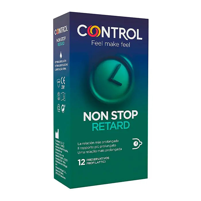 Control Non Stop Condoms pack of 12 by Jag Couture London New York, featuring sleek packaging and safety features.