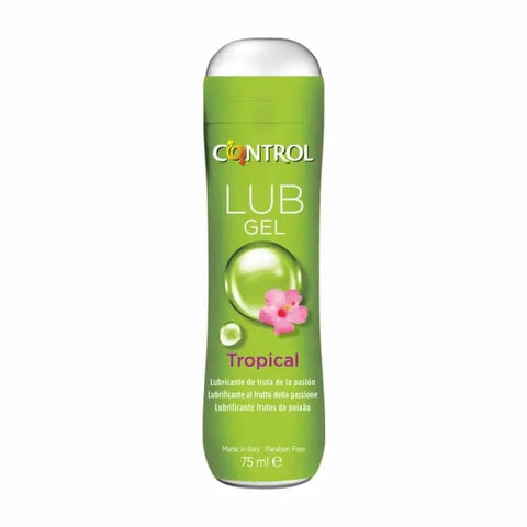 Jag Couture London New York Control Tropical Lubricant 75ml bottle with tropical-themed packaging and clear label.