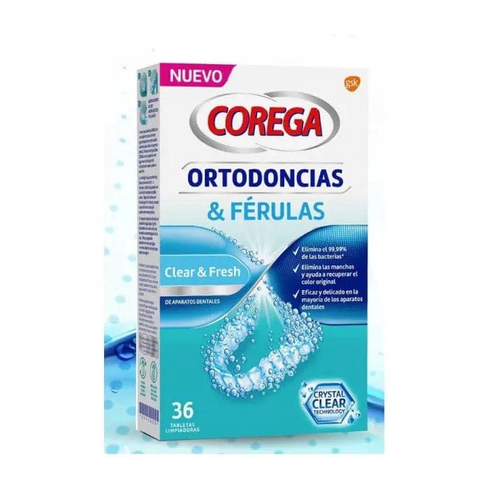 Corega Orthodontics & Splints tablets by Jag Couture London and New York, showing a box of 36 tablets for dental support.
