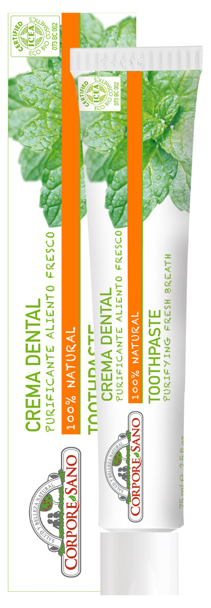 Jag Couture London-New York Corpore Crema Dental Purificante 75ml tube, featuring fresh packaging and product branding.