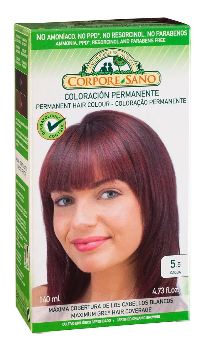 Jag Couture London New York Corpore Tinte 5.5 Caoba hair dye in 140ml bio bottle, showcasing rich mahogany color.