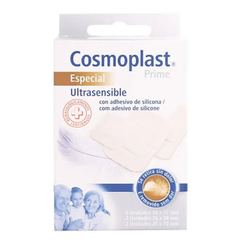 Cosmoplast Ultrasensible Band-Aids without pain by Jag Couture London, 10-pack, showing flexible, skin-friendly adhesive bandages.