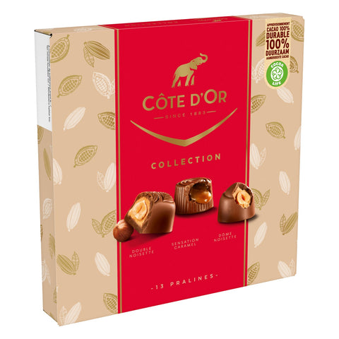 Jag Couture London New York Cote d'Or Collection gift box of 13 assorted chocolates including milk noisette, milk caramel, and dark noisette