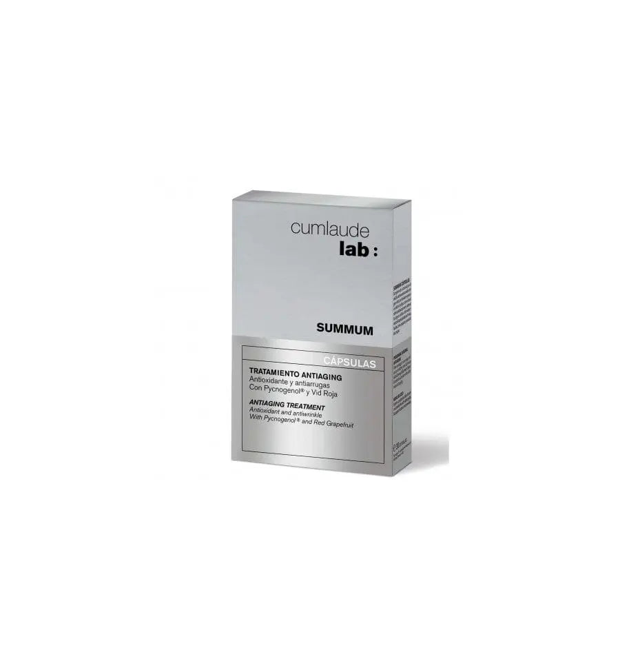 Jar of Cumlaude Summum 30 capsules by Jag Couture London New York, featuring the supplement capsules on a neutral background.