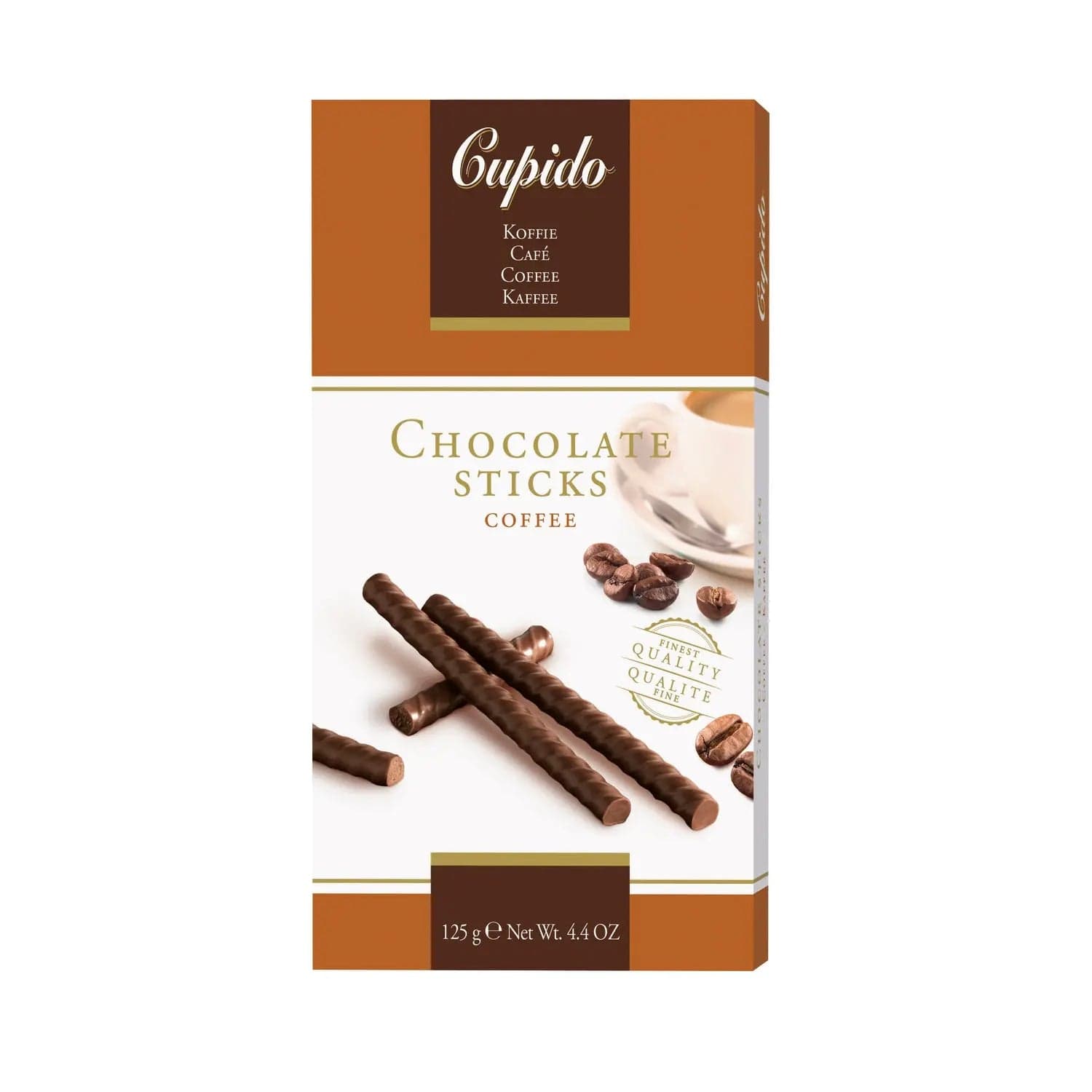 Jag Couture London New York Cupido dark chocolate coffee sticks, showing a close-up of the coffee sticks with dark chocolate coating.
