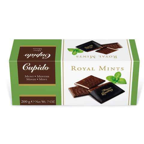 Jag Couture London mint thins in dark chocolate, featuring a sleek package with the product visible inside.