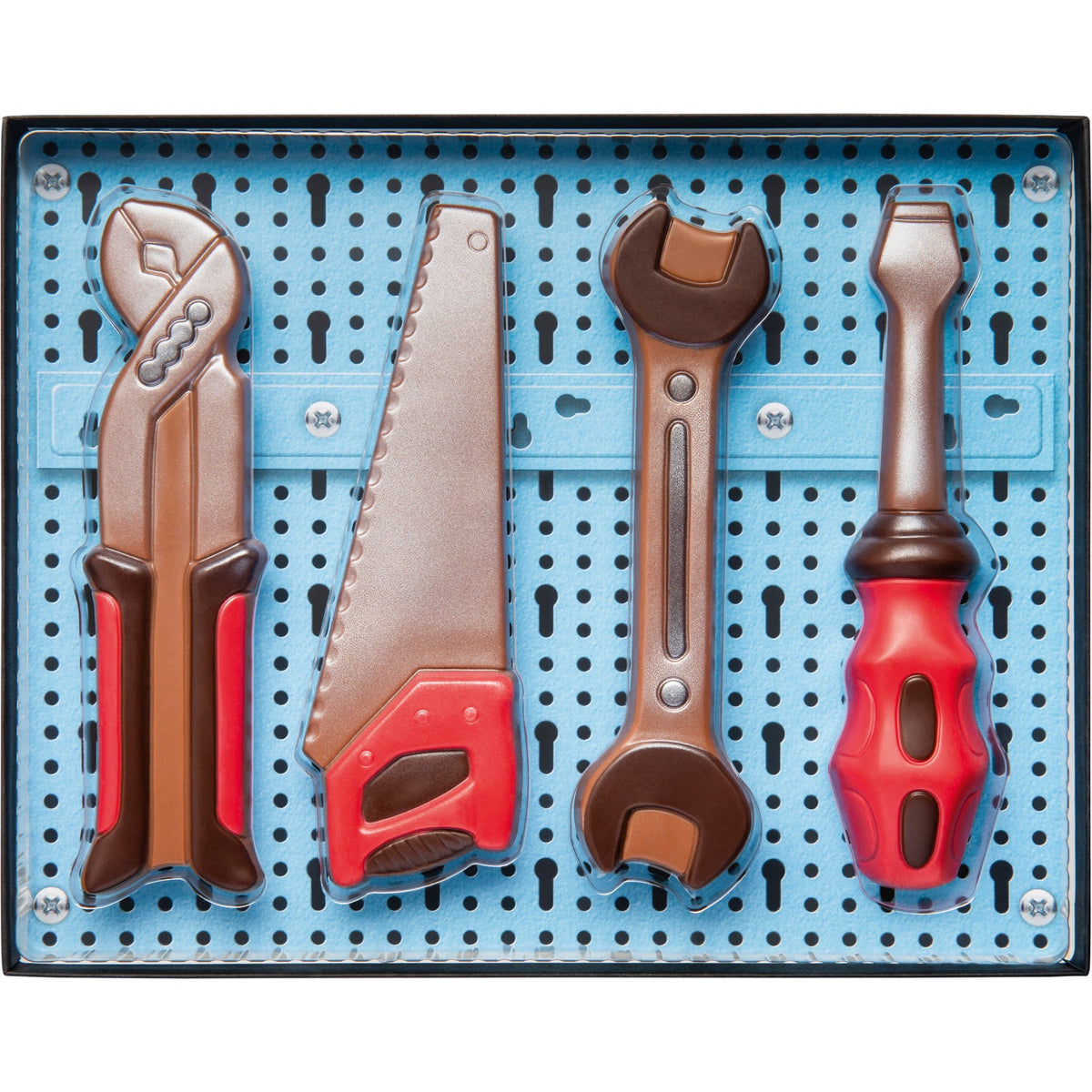 Decorated milk chocolate tool kit gift box from Jag Couture London New York, 195mm, with detailed chocolate tools and accessories.