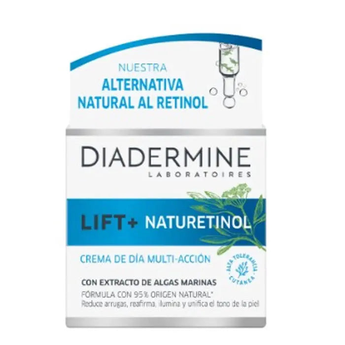 Diadermine Lift+ Naturetinol Day Cream in 50ml jar, featuring the skincare product with natural ingredients from Jag Couture London.