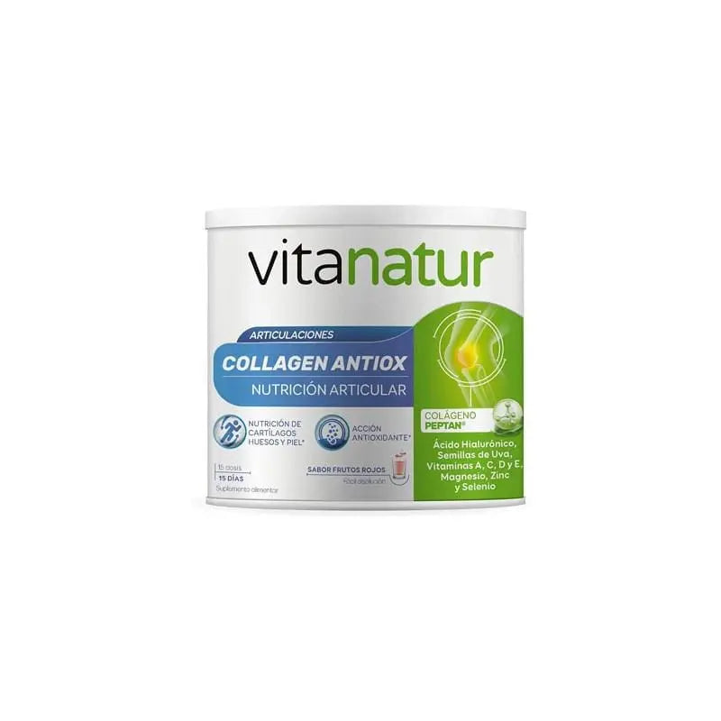 Jag Couture London - New York Diafarm Vitanatur Collagen Antiox Plus 180g supplement jar with label and product packaging.