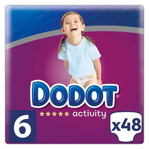 Dodot Protection Plus Activity T-6 diapers, 48 units, from Jag Couture London New York, showing the package with colorful design.