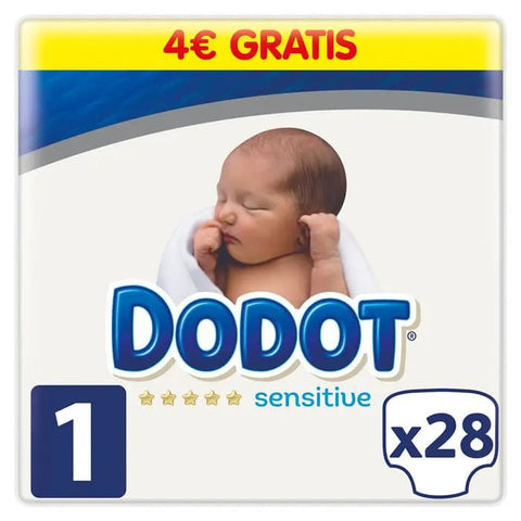 Dodot Protection Plus Sensitive T-1 diapers by Jag Couture London - New York, 28 units, soft and absorbent for sensitive skin.