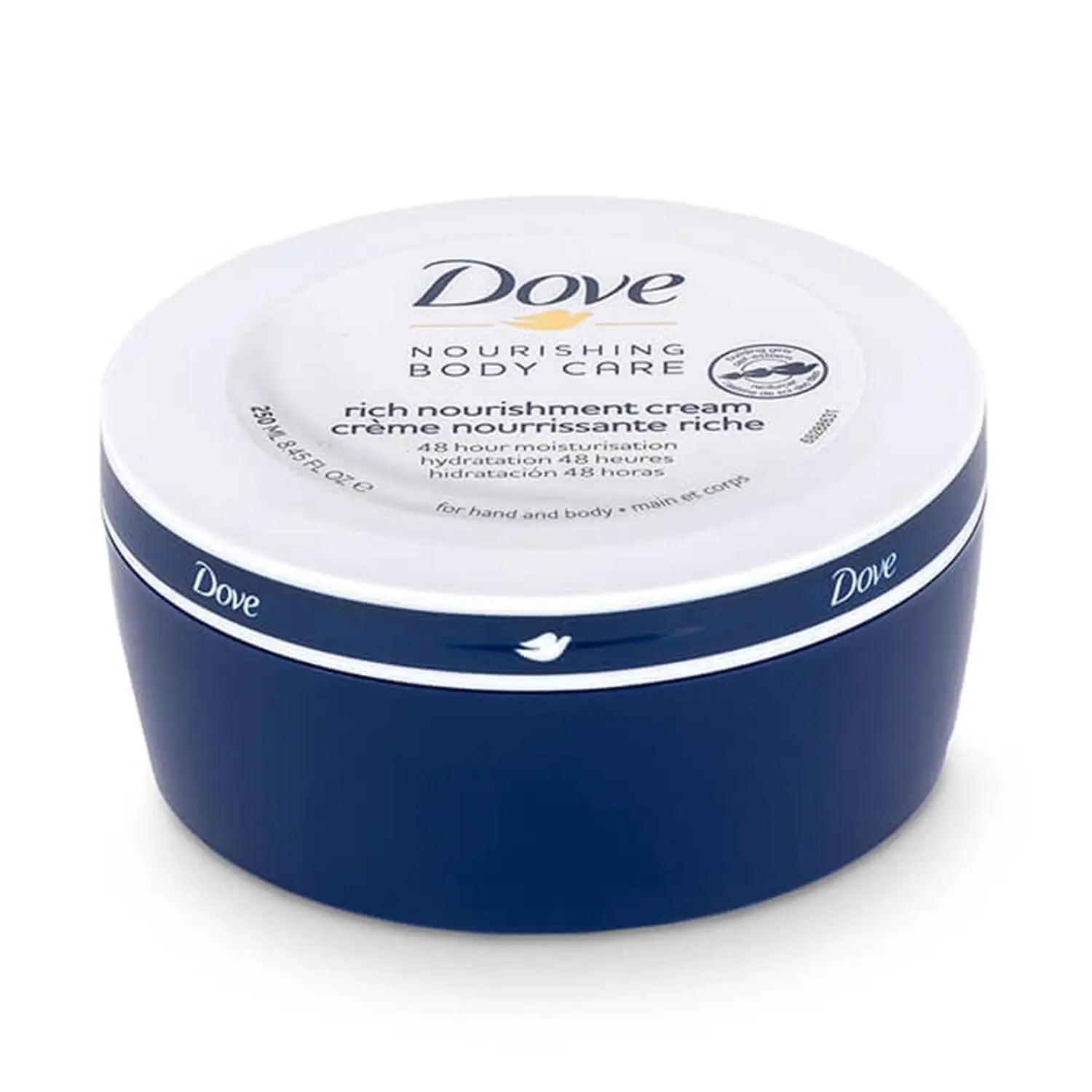 Dove Nourishing Body Care Cream Suavizante Rica in 250ml jar, hydrating body moisturizer from Jag Couture London - New York.