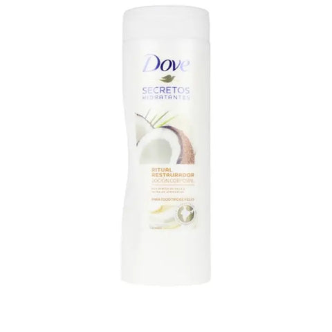 Dove Nourishing Secrets Coconut Body Lotion 400ml bottle with coconut imagery, featuring a soft, moisturizing formula.