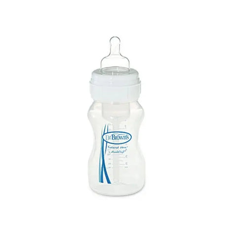 Dr. Brown’s Wide Neck Baby Bottle 270ml by Jag Couture London New York, showing the clear plastic bottle with measurement markings.