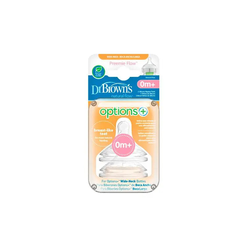 Dr. Brown's Options Preemie Flow baby bottle teats, 2 units, designed for early feeding, by Jag Couture London - New York.