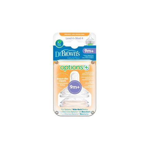Dr. Brown's Options Level 4 baby bottle teats with two units, designed for slow flow feeding, by Jag Couture London - New York.