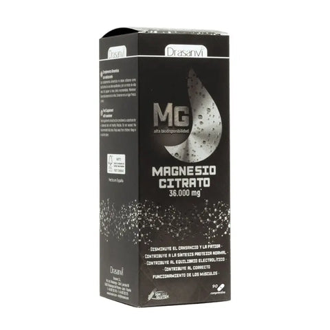 Bottle of Drasanvi Citrato de Magnesio 90 tablets by Jag Couture London, showing the supplement packaging.
