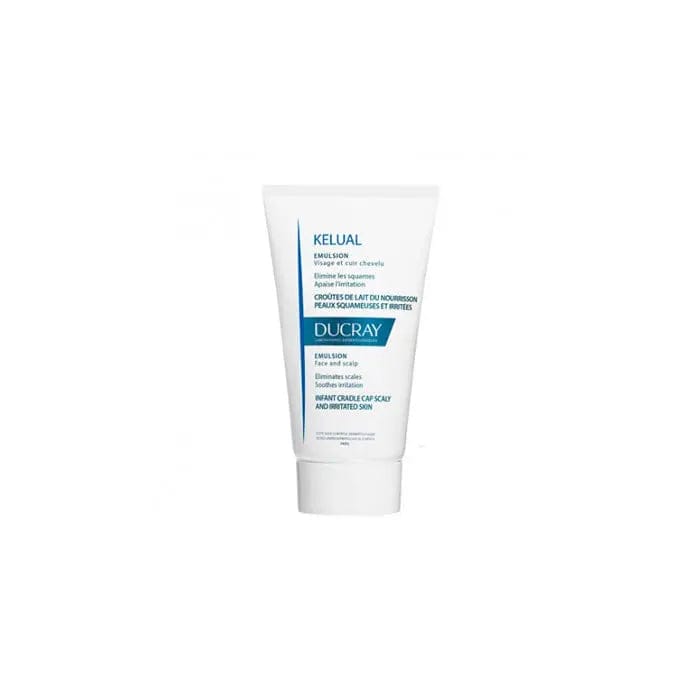 Ducray Kelual Cradle Cap Emulsion 50ml bottle, gentle scalp treatment for cradle cap, with branding from Jag Couture London New York.
