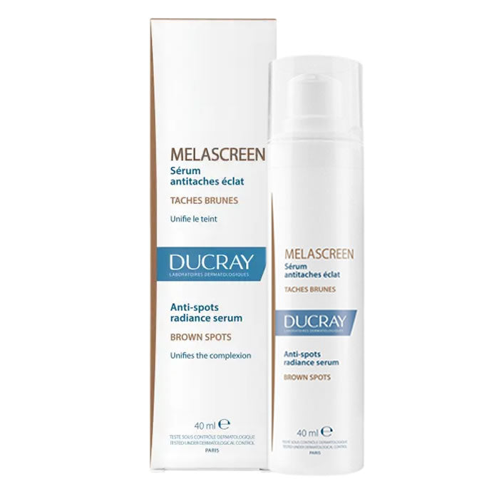 Ducray Melascreen Anti-spot Serum in a 40ml bottle, designed to reduce dark spots and brighten skin complexions.