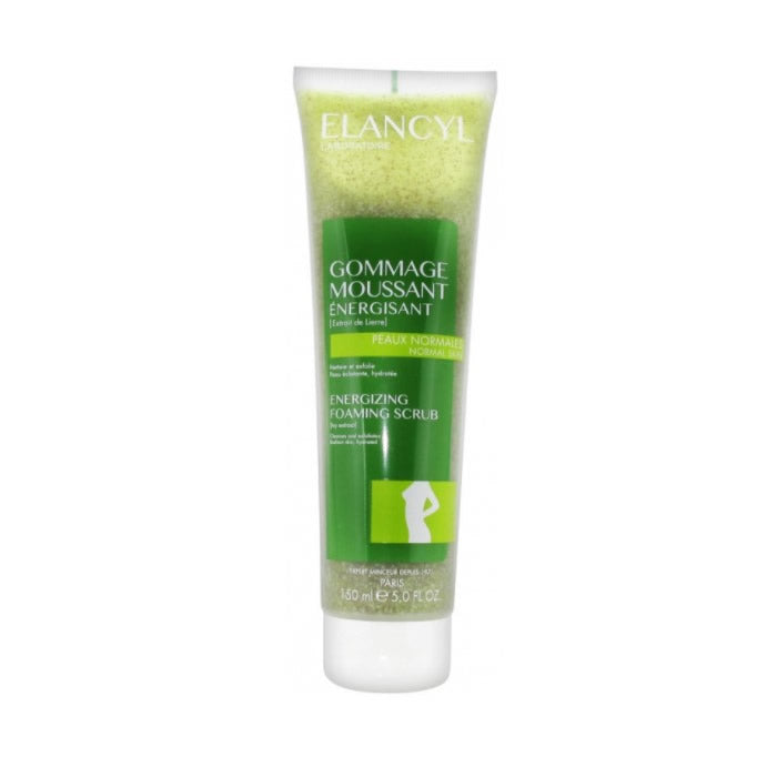 Elancyl Energizing Foaming Scrub 150ml by Jag Couture London - New York, showing the product bottle with label and foaming texture.