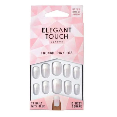 Medium Elegant Touch Natural French Pink 103 press-on nails by Jag Couture London New York, showcasing a soft pink, elegant nail design.
