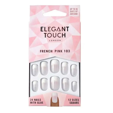 Medium Elegant Touch Natural French Pink 103 artificial nail tips by Jag Couture London New York, showcasing a soft pink French manicure style.