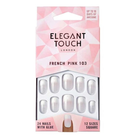 Elegant Touch Natural French Pink 103 medium nail tips by Jag Couture London - New York, showcasing a stylish pink French manicure design.