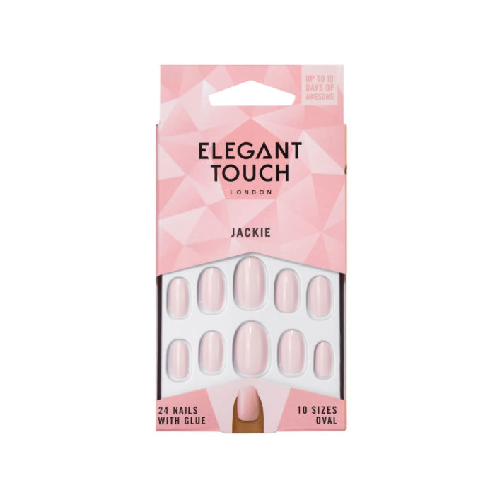 Jag Couture London - New York Elegant Touch Polish Jackie Nude Pink oval nail polish bottle with a sleek design.