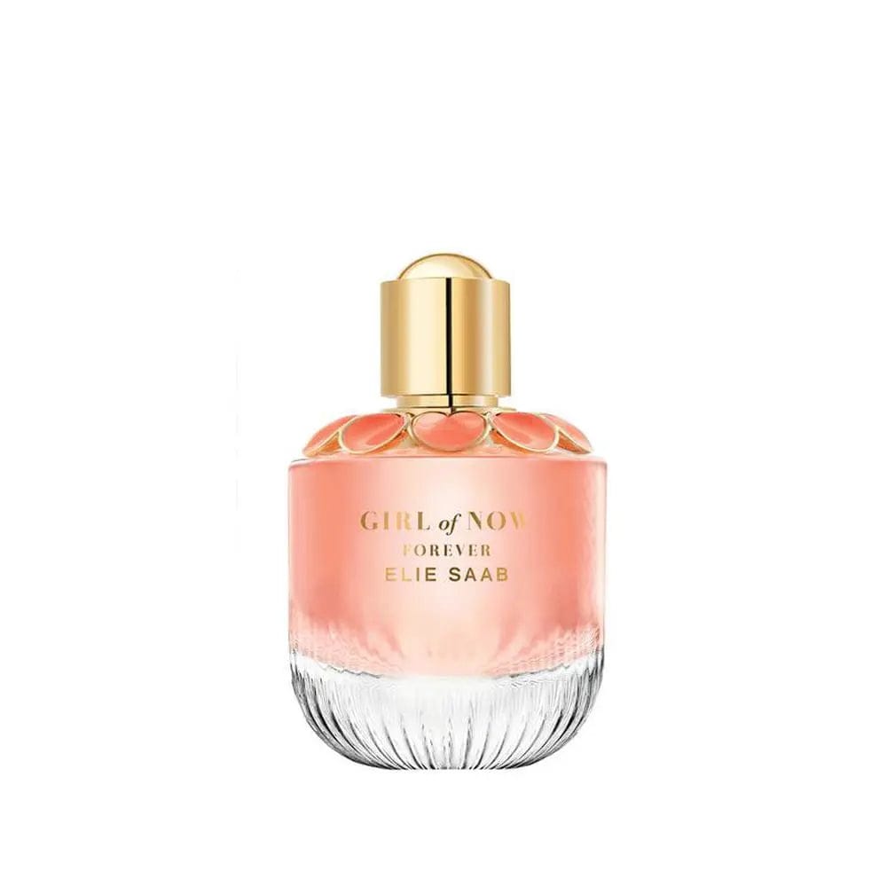 Elie Saab Girl Of Now Forever perfume bottle, 90ml, with elegant design, displayed on a neutral background.